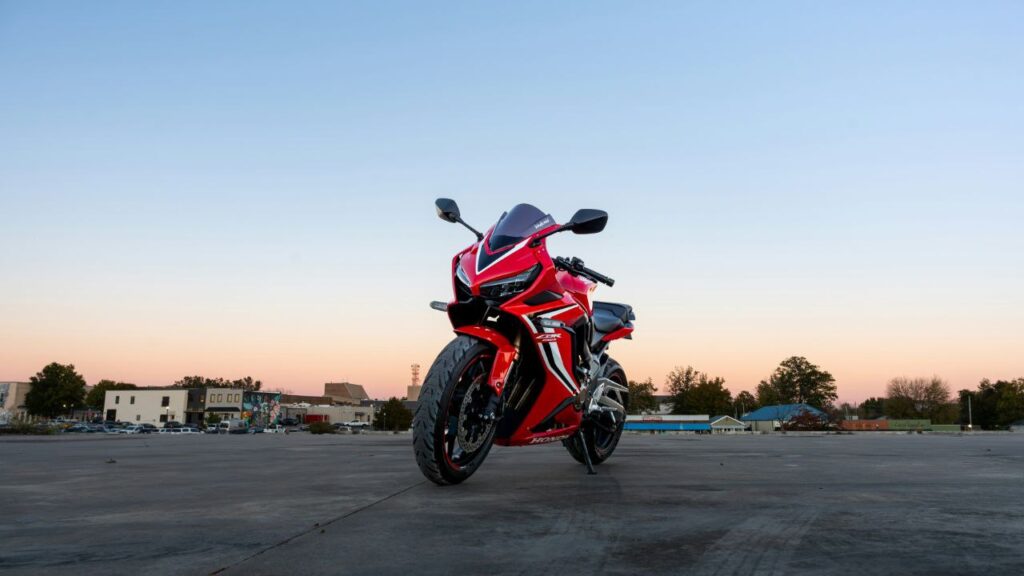 Honda CBR650R sports bike parked on mountain road