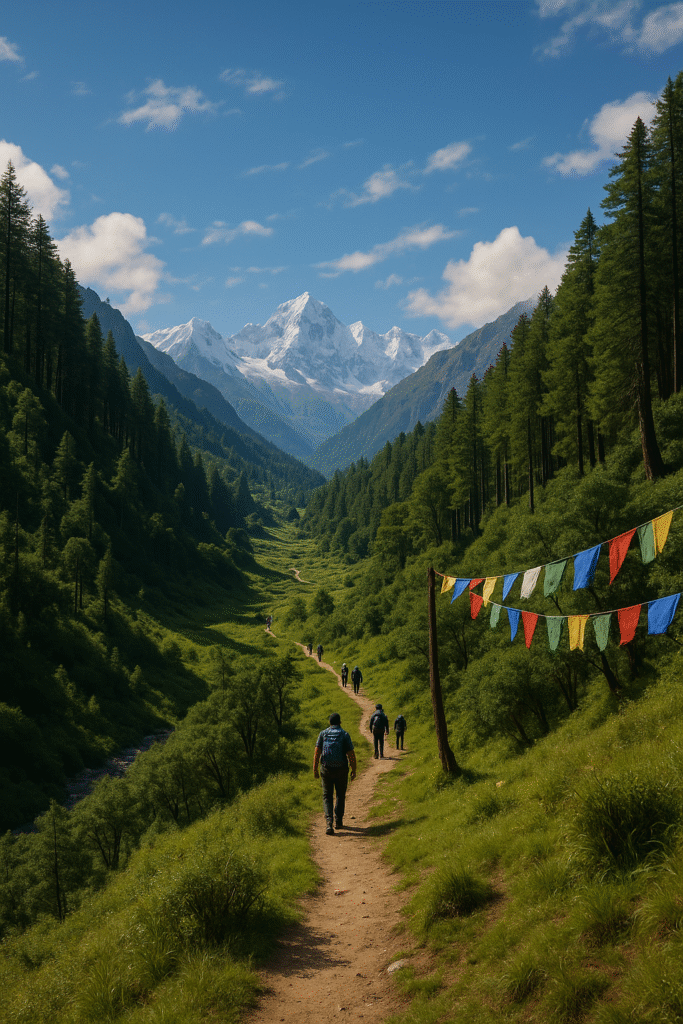 Kunti Parwat peak surrounded by lush green hills in Uttarakhand