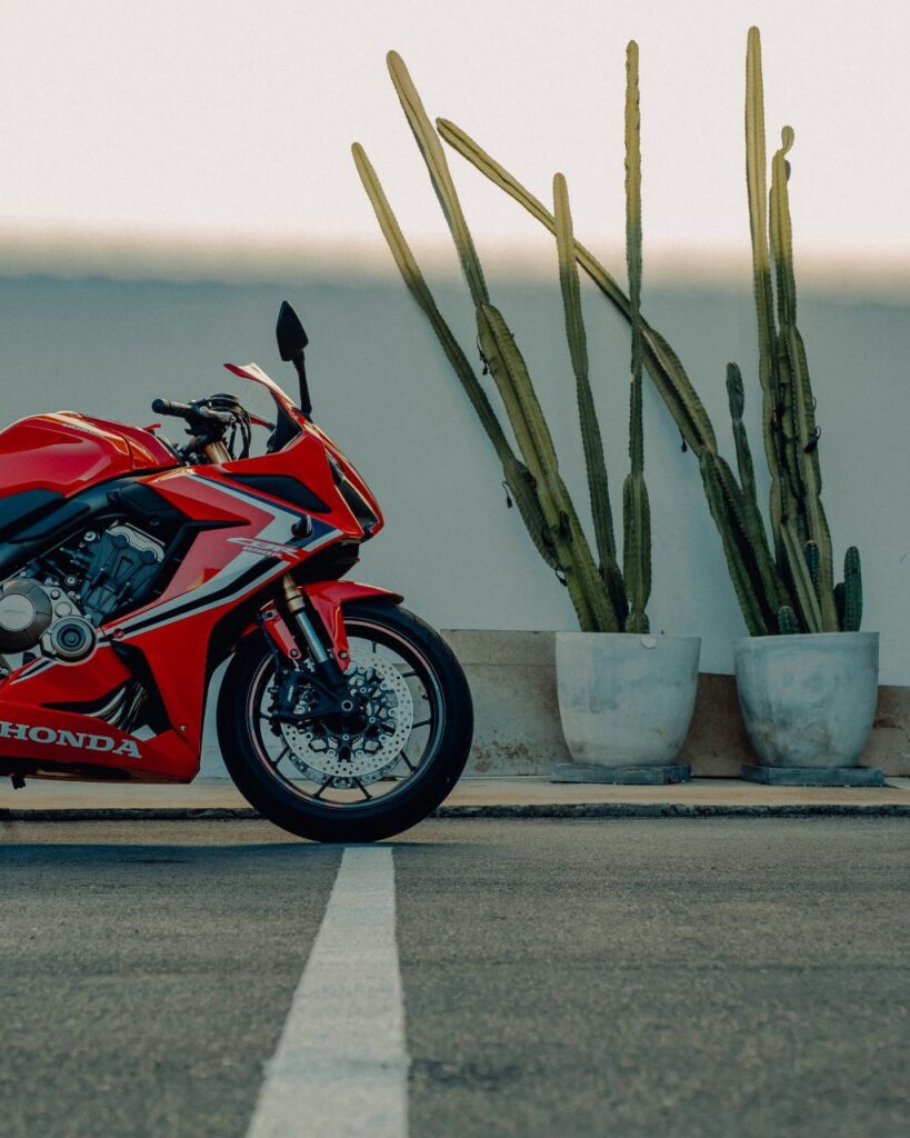 Rider cruising on Honda CBR650R on highway