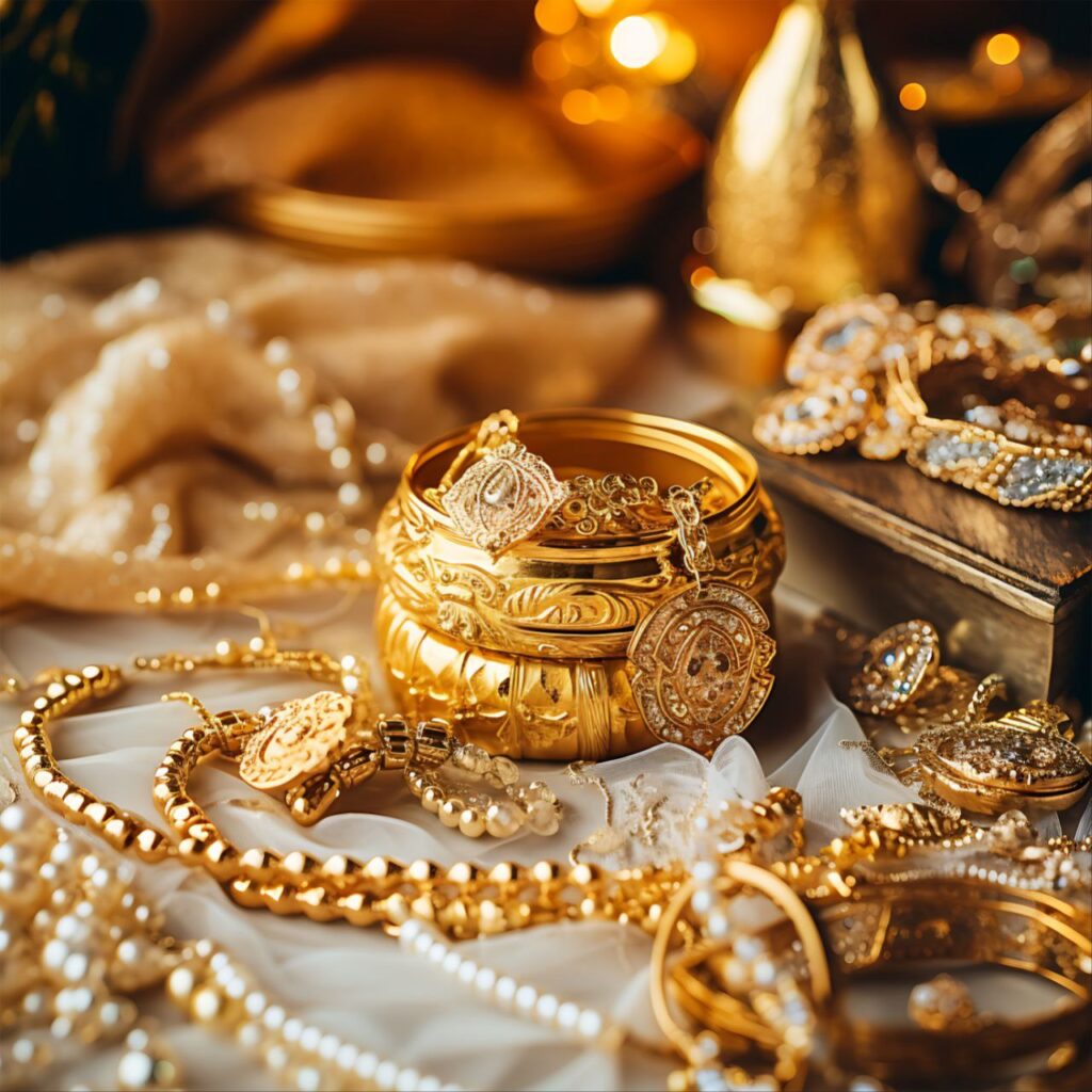 Today Gold Price: Artisan crafting gold jewelry in workshop with today's gold rate display - 24K & 22K gold prices for jewelry making