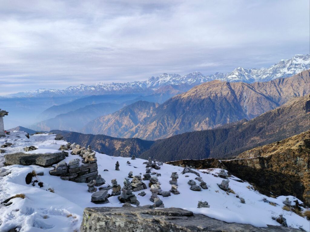 Tungnath temple view during sunrise in the Himalayas